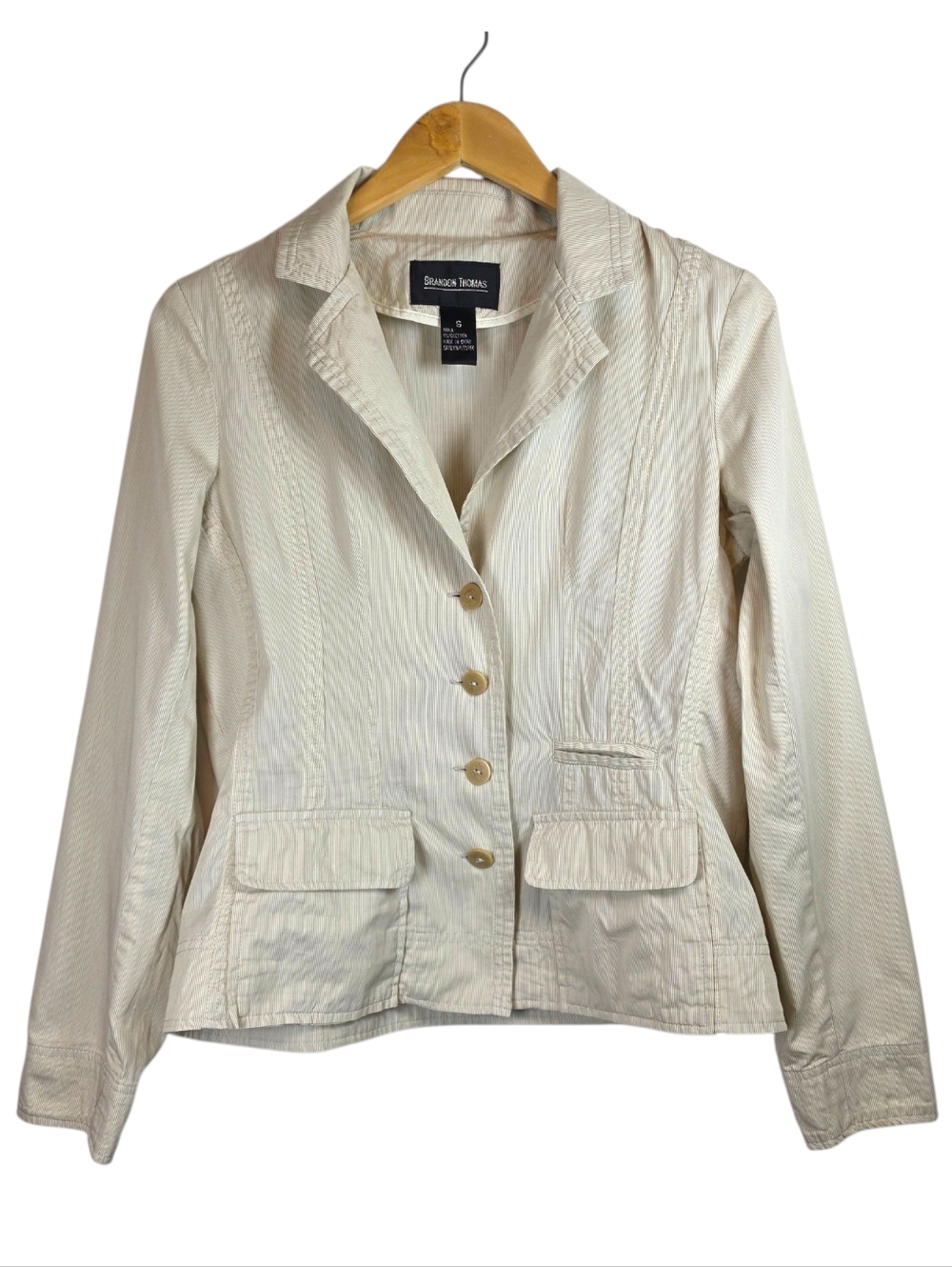 Vintage Brandon Thomas Y2K Striped Blazer Jacket Sz S Lightweight 100% Cotton